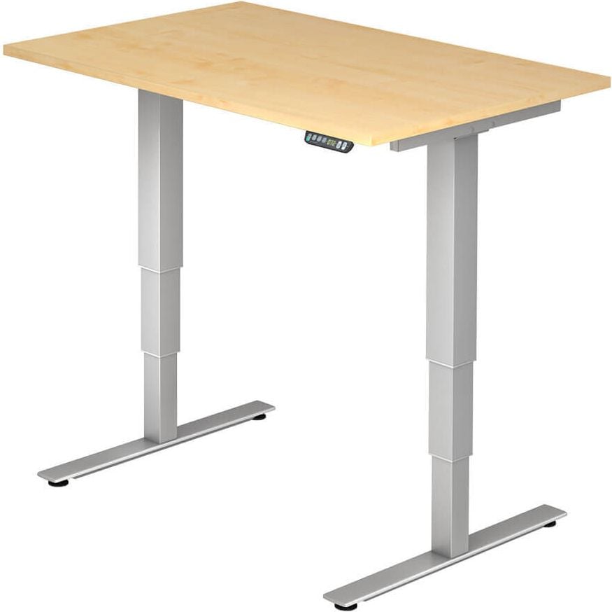 Hubschreibtisch Hammerbacher XDSM12/x/S, 120x80cm (BxT), 63-127cm Höhe, rechteckig, T-Fuß silber, ahorn