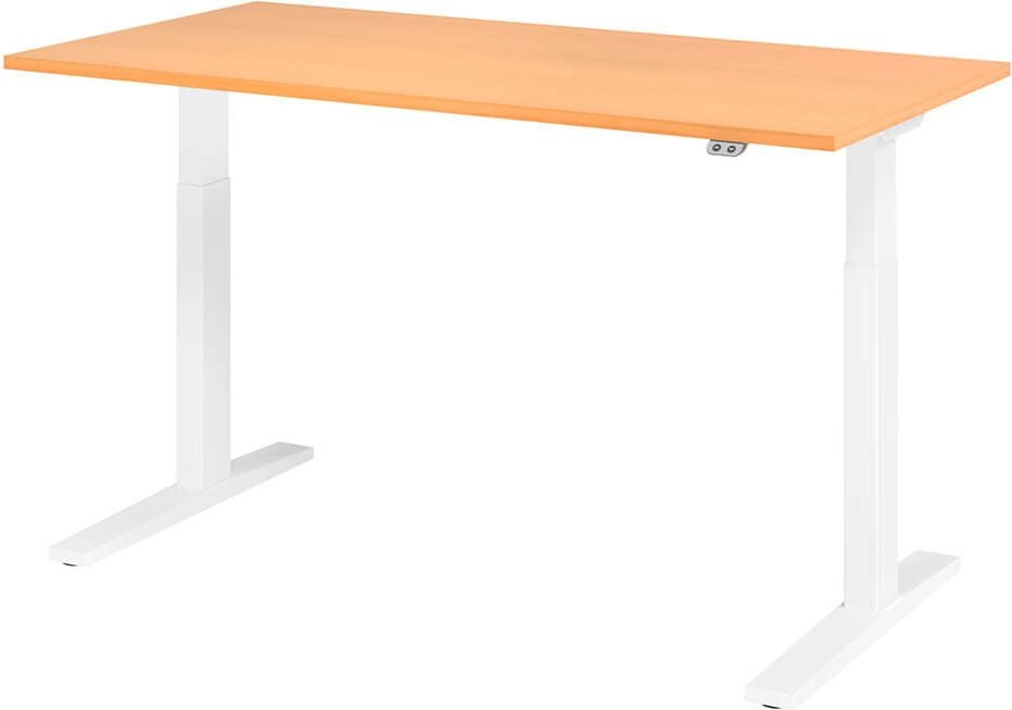 Hubschreibtisch Hammerbacher XMKA16, 160x80cm (BxT), 70-120cm Höhe, elektrisch
höhenverstellbar, rechteckig, C-Fuß weiß, buche